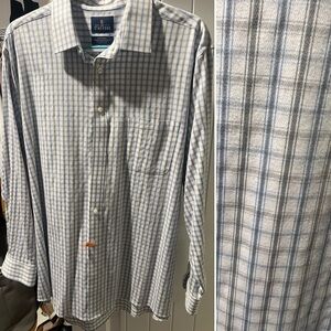 Stafford Men's Light Blue and White Plaid Shirt